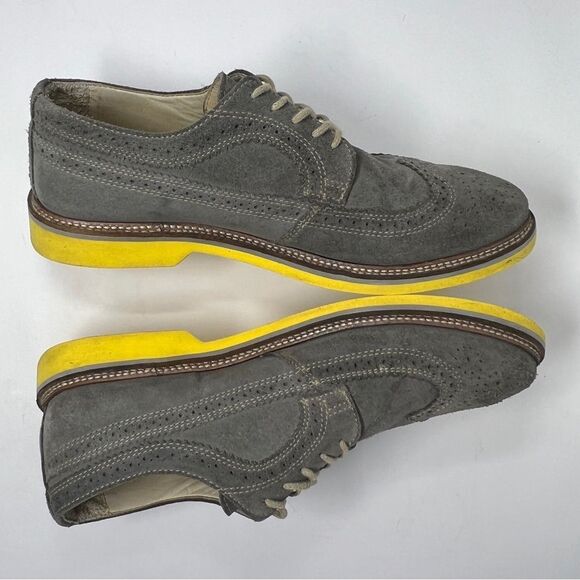 1901 Wingtip Oxford Gray Suede Yellow Sole 10M Leather Brogue Shoes M20411 main image 4
